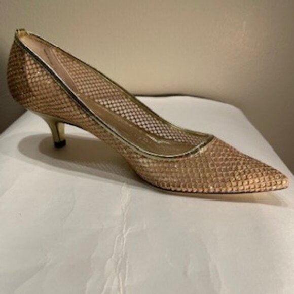 Adrianna Papell Lois Honeycomb Dress Pumps Gold Mesh 8.5M - Picture 3 of 11